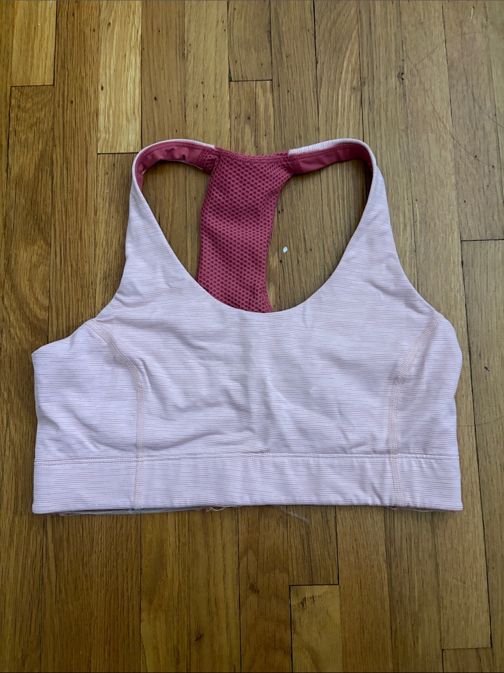 Outdoor Voices Light Pink Sports Bra with Rose Mesh Racerback